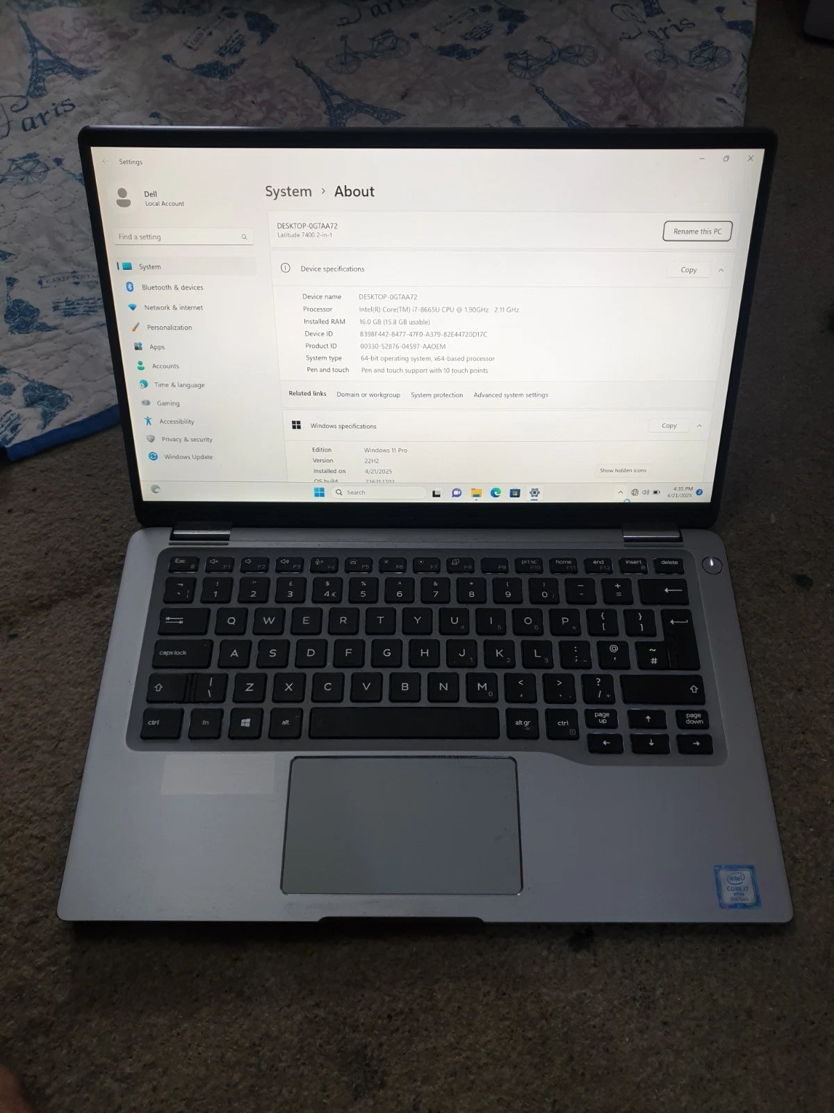 Dell Latitude 7400 2 In 1 , 14", i7 - 8665U - 16 GB RAM - 512GB - Touch Screen laptop