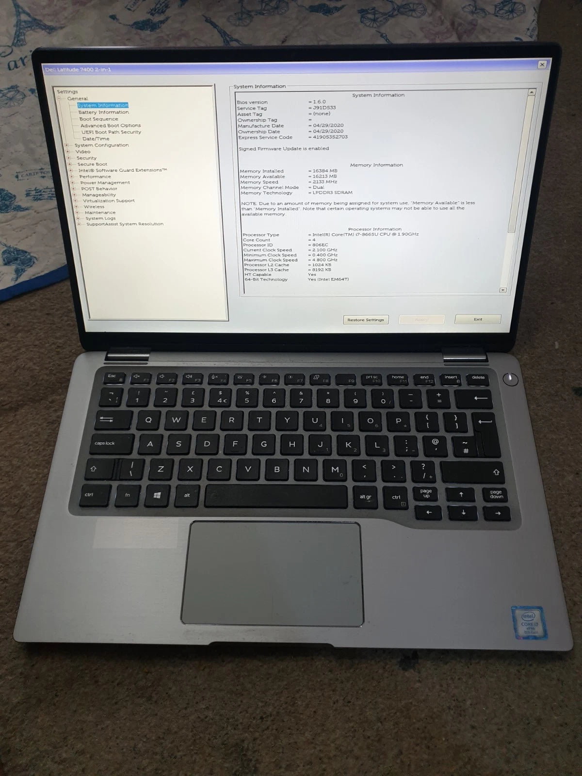 Dell Latitude 7400 2 In 1 , 14", i7 - 8665U - 16 GB RAM - 512GB - Touch Screen laptop